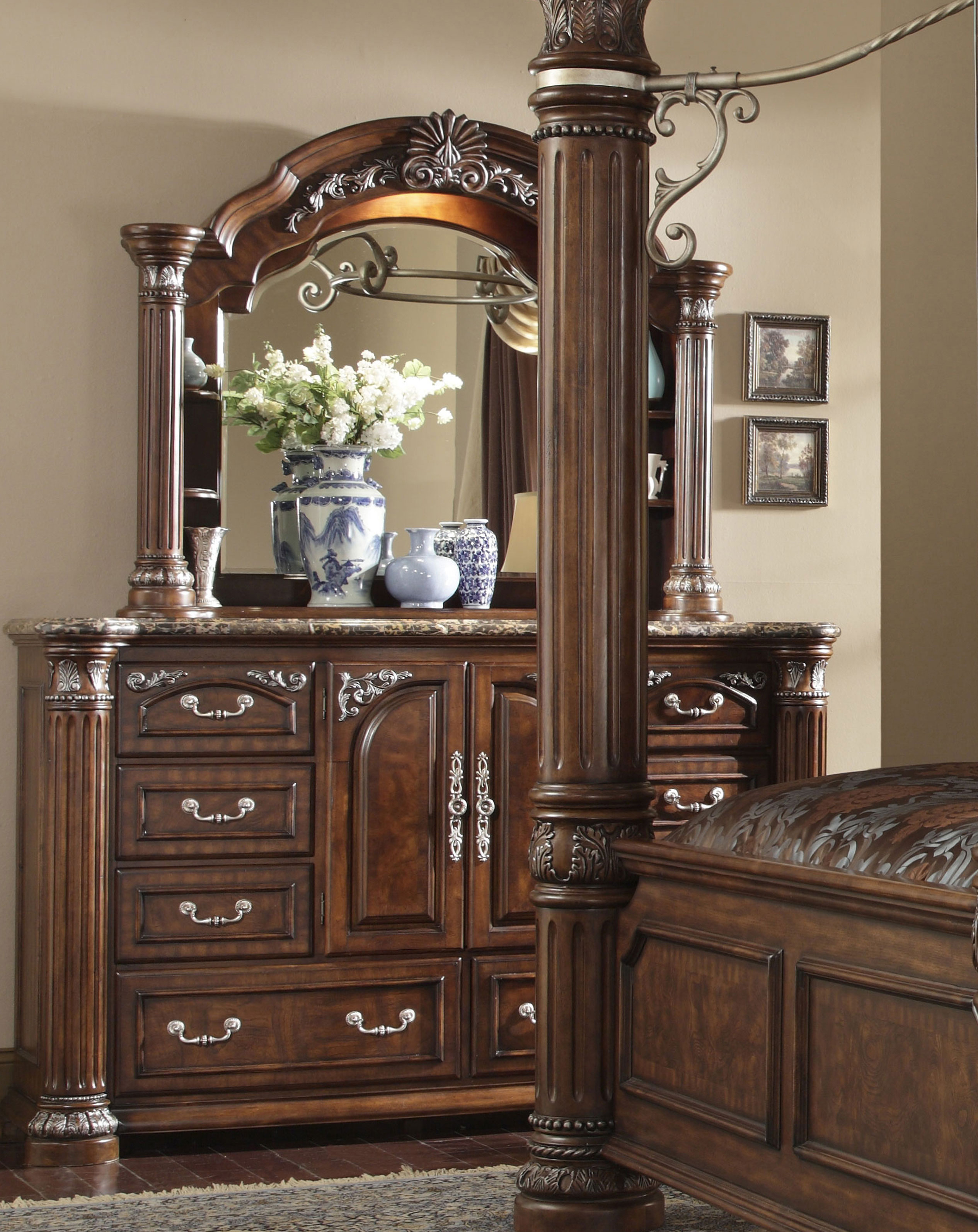 Monte Carlo Ii Café Noir Bed Set Collection By Aico Black Aico Monte Carlo Ii Dresser And Mirror